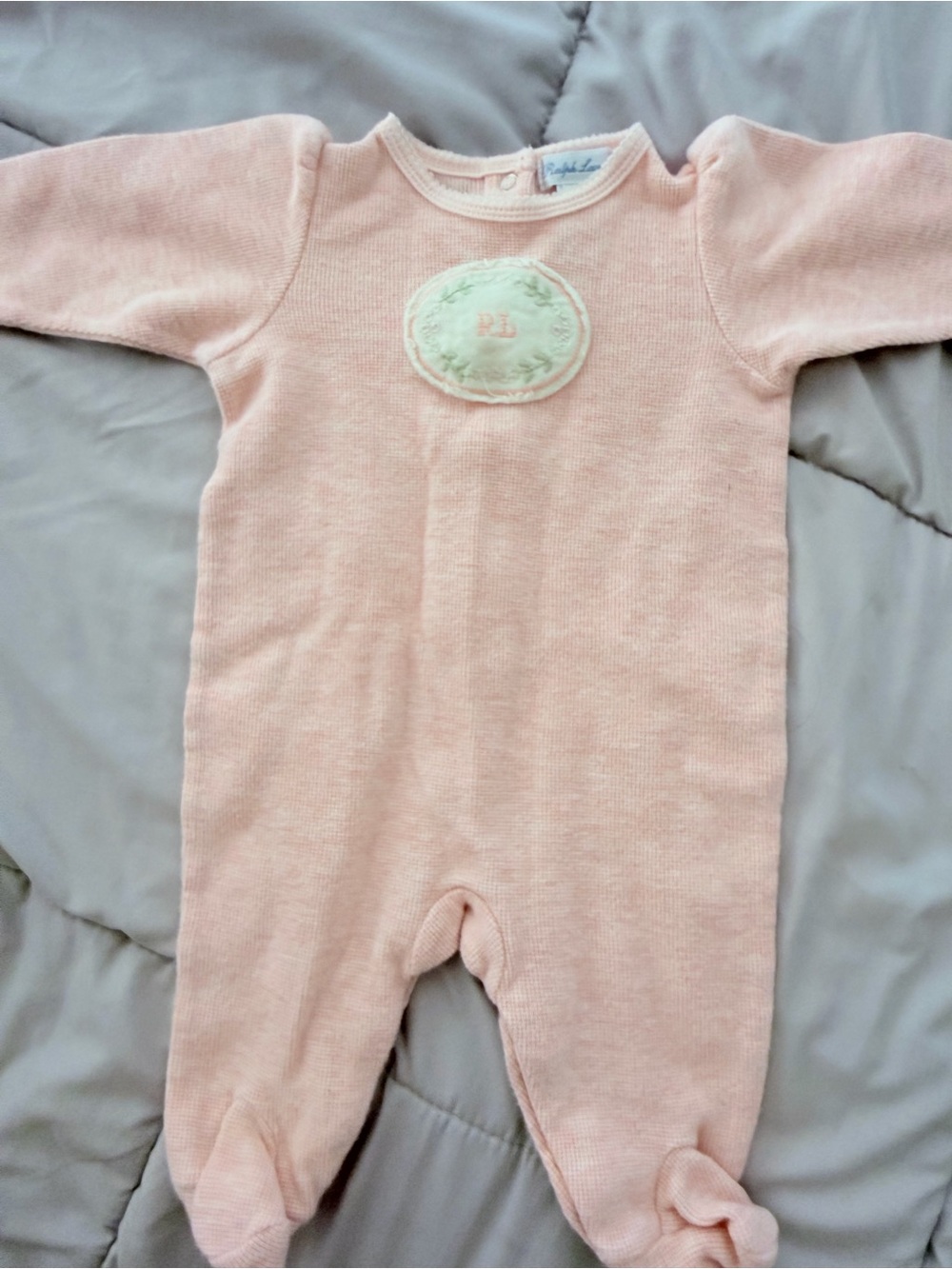 Ralph Lauren Pale Pink Baby Knit Footed One-Piece